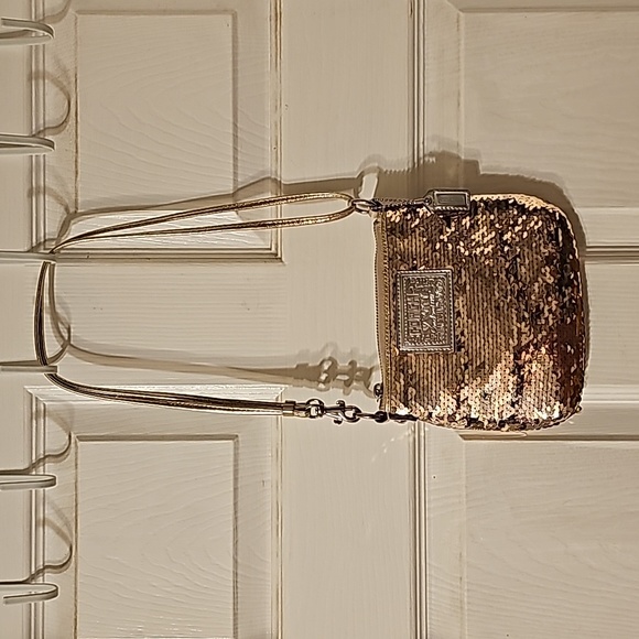 Coach Handbags - COACH POPPY Metallic gold sequined crossbody bag w/ leather trim & silver tone